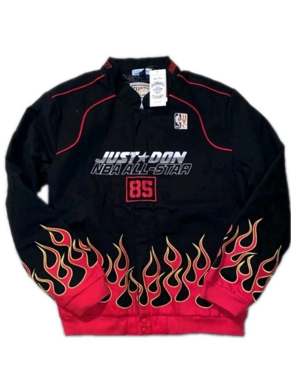 Just Don x Mitchell & Ness 1985 All Star Game Racing Jacket Embroidered Flames